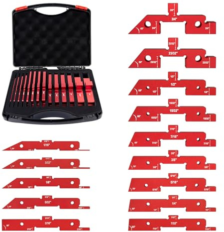 DEEFIINE Oberfrästisch-Setup-Stangen, 14-teiliges Aluminium-Präzisions-Setup-Blöcke, Höhenmesser-Set für Oberfräse, Tischsäge, Zubehör und Winkelholzbearbeitung (jeder Block hat eine andere Dicke) | Präzisionslehre aus solider Aluminiumlegierung für Höhe, Tiefe, Winkel und Zaunausrichtung mit Aufbewahrungskoffer