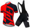 VeloZenith Herren Fahrradtrikot Set schnell trocknendes Radtrikot kurzarm mit Sitzpolster atmungsaktives Shirt + Trägerhose/Radlerhose für Radsport S-2XL,Schwarzrot mit Träger,XXL
