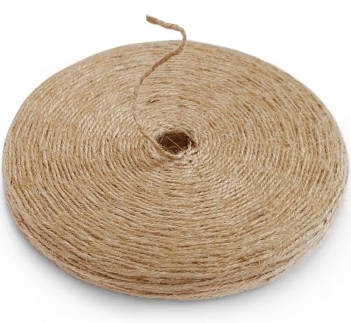 PerkHomy - Cordel de yute natural de 600 pies para manualidades, envoltura de regalos, embalaje, jardinería, ganchillo, tejer macramé, decoración (marrón, 600 pies planos)