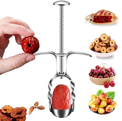JasCherry Handy Snocciola Ciliegie, Snocciolatore di Ciliegie in Acciaio Inossidabile 304 di Alta Qualità, Core Remover Pitter Tool per Ciliegie, Olive, Datteri rossi, Giuggiole, Frutta