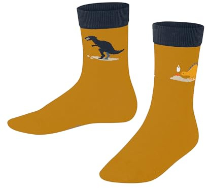 FALKE Unisex Kinder Socken Dinosaurs K So Baumwolle gemustert 1 Paar, Gelb Curcuma 1853, 39-42