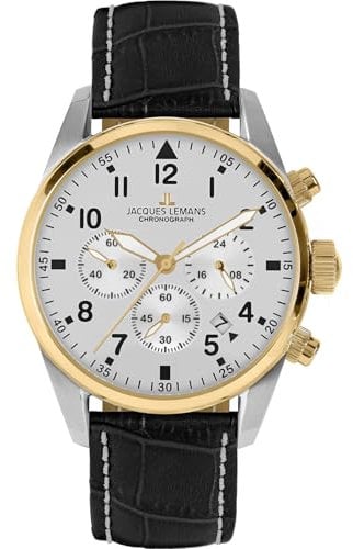 JACQUES LEMANS Herrenuhr Sport Chronograph 42 MM 10 ATM mit Lederband 42-2E