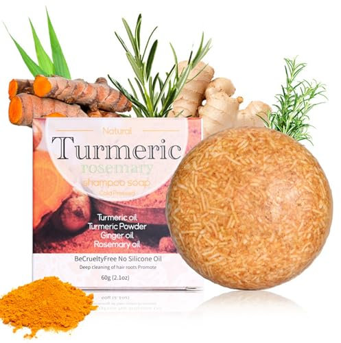 Rice Water Shampoo Bar, Organic Shampoo For Hair Loss, Anti Dandruff & Anti Itching, Solid Conditioner for Dry, Damaged Hair, Shampo Soap for Hair Growth, 60g/2.1oz (Turmeric)