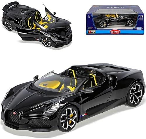 alles-meine.de GmbH Bugatti Mistral W16 Cabrio Schwarz Ab 2023 1/18 Burago Modell Auto mit individiuellem Wunschkennzeichen