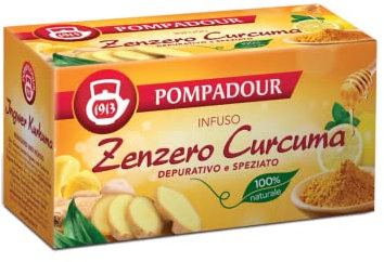 Pompadour | Tisana Zenzero Curcuma Miele Limone | Infuso Depurativo Speziato Naturale Senza Caffeina - 1 x 20 Filtri