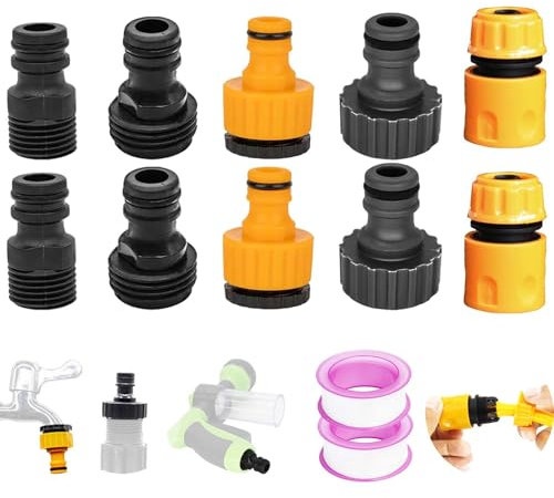 12 Pezzi Raccordo Tubo Acqua Giardino Kit Di Raccordi per Irrigazione 1 Pollice 1/2 Pollice 3/4 Pollice, FORMVERSITY Connettori in Plastica Raccordi per Tubi Irrigazione, Attacchi Rapidi Acqua