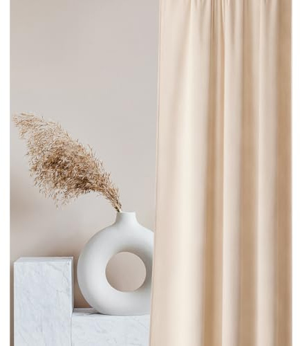 ROOM99 Samtvorhang Vorhang mit goldenen Ösen Charmy 140 x 260 cm Breite x Höhe Schiebegardinen Curtain Wohnzimmer Schlafzimmer Samt Velours Creme, 1 Stück