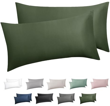 BEDSURE Kissenbezug 40x60 2er Set - 100% Baumwolle Kopfkissenbezug 40x60, Kissenbezüge mit Reißverschluss, Kissenhülle - Weich Atmungsaktiv und Langlebig, Oeko-TEX Zertifiziert, Olivgrün