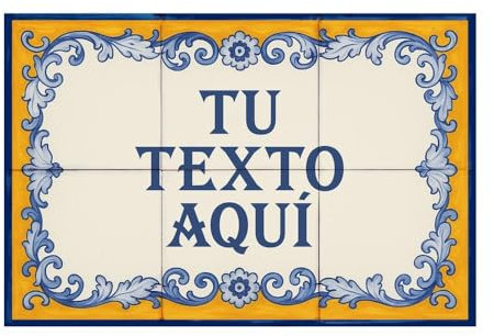 Azulejo Personalizado Estampado Andaluz con tu Texto Cerámica baldosa Frase Tamaño 30x20 cm (Diseño 2 (azul y amarillo))