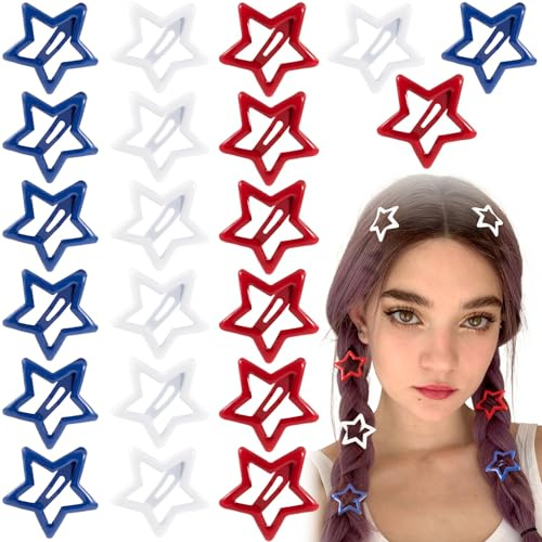 Joez Wonderful 21 Pcs Star Hair Clips, 1.18''/3cm Metal Snap Hair Clips, Cute Star Clips Hair Barrettes, Non-Slip Fashion Hair Accessories for Women (3 Styles)