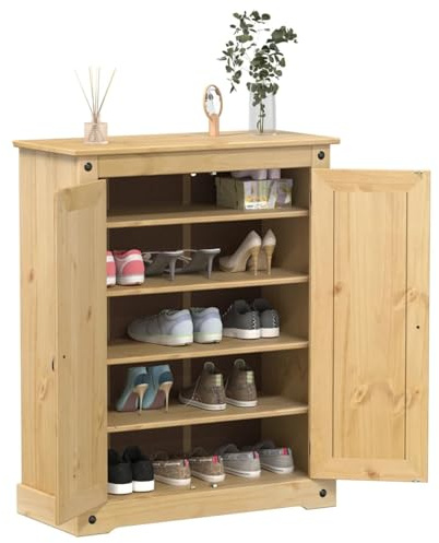 Gecheer Schuhschrank Corona 86x38,5x108 cm Massivholz Kiefer, Schuhregal Organizer Schuhschrank für Flur Wohnzimmermöbel Diele Flur Treppenhaus4002783