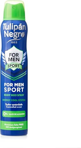 Tulipán Negro | Desodorante Spray for Men Sport 200 ml |Antitranspirante Efecto Energy Cool | Control del Sudor Todo el Día | Fragancia Masculina Duradera (Paquete de 5)