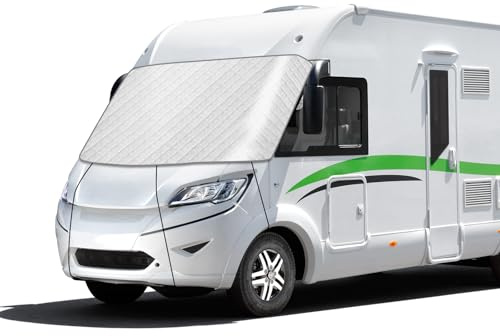 Pare Brise Wrap Cover pour Camping-Cars intégrés, Luxe 600D Classe A Couverture Auto Enveloppante pour Pare-Brise Avant imperméable, Bâche de Protection Contre la Neige Glace (Argent)