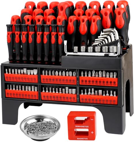 118-Piece Magnetic Screwdriver Set, Storage Rack and Magnetic Parts Tray | Complete Repair Tool Kit for DIY, Garage, Electronics, Watch Repairs, Furniture Assembly and Home Maintenance