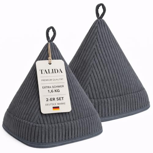 TALIDA Türstopper Sack Pyramide 1,6KG - mit Anti-Rutsch Untergrund und Cord-Schlaufe | Schwerer Bodenstopper - Sandsack (2, Grau)