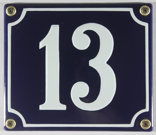 Buddel-Bini Wetterfestes Emaille Hausnummernschild Nr. 13 blau/weiß 14x12 cm sofort lieferbar!