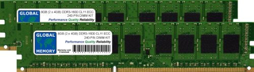 GLOBAL MEMORY 8Go (2 x 4Go) DDR3 1600MHz PC3-12800 240-PIN ECC DIMM (UDIMM) MÉMOIRE RAM KIT pour SERVEURS/WORKSTATIONS/Cartes Meres