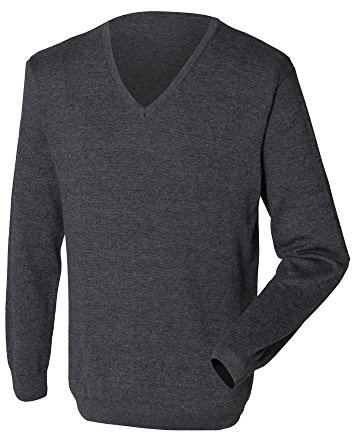 Henbury Mens 12 Gauge Fine Knit V-Neck Jumper / Sweatshirt (2XL) (Grey Marl)