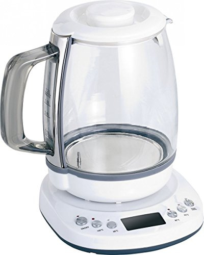 Rosenstein & Söhne Wasserkocher Design: Glas-Wasserkocher mit Warmhaltefunktion, 4 Temperaturen, 1,2 l, 1200 W (Temperatureinstellung, Tee, Kaffee)