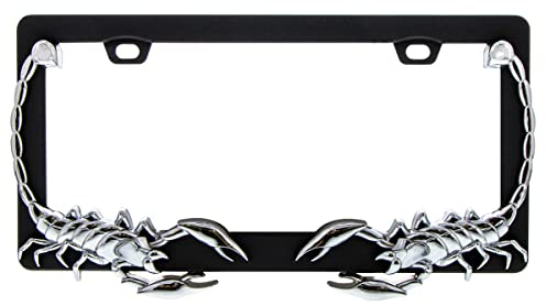 United Pacific Universal Die-Cast Metal, Chrome Scorpion License Plate Frame Holder for Cars, Trucks, RVs, Semi, Car Accessories - 1 Unit