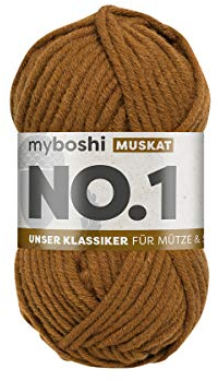 myboshi No.1 Wolle zum Häkeln und Stricken, Schnellstrickgarn, langlebige Mützenwolle, Strickwolle, Häkelwolle, mulesing-frei, 50g, Ll 55m Braun (Muskat) 1 Knäuel