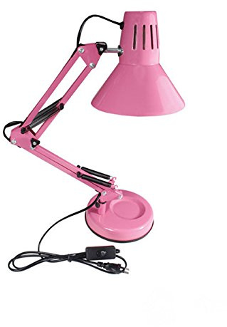 Vetrineinrete® Lampada da scrivania con braccio snodabile luce da tavolo in metallo orientabile con morsetto incluso attacco per lampadine E27 per casa ufficio cameretta E35 (Rosa)