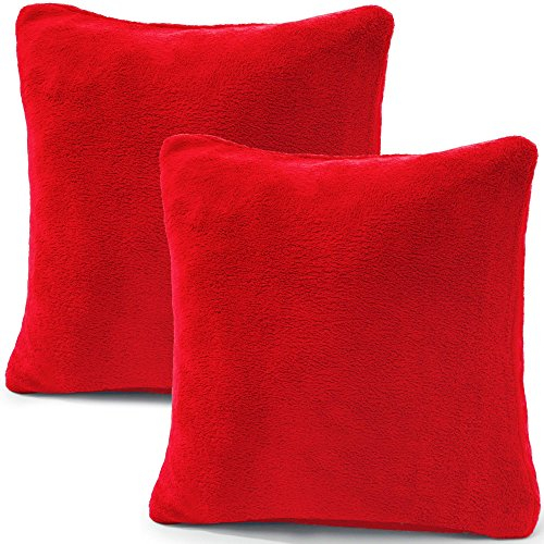 CelinaTex 2er Set Kissenbezug 40x40 cm Doppelpack Coral Fleece Kissenhülle, Dekokissen Bezug Sofakissenbezug Comfortable rot 5001315