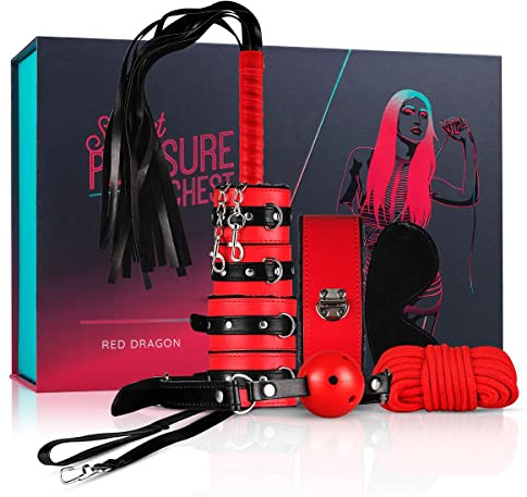 Loveboxxx Bondage Set With 8 Pieces, Bdsm Sm Toys for Couples, Red/Black