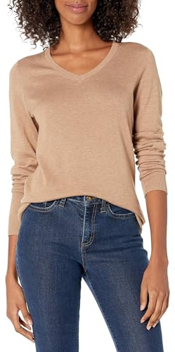 Amazon Essentials Maglione Leggero a Maniche Lunghe con Scollo a V, vestibilità Classica (Disponibile in Taglie Forti) Donna, Cammello Puntinato, 3XL Plus