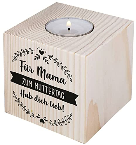 Herz & Heim® Kerzenständer mit Wunschtext-Aufdruck in 3 Zeilen - Teelichthalter mit eigenem Spruch