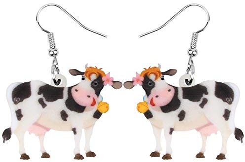 DUOWEI Cute Kuh Geschenke Cartoon Milchkuh Kuh Ohrringe Acryl Kuh Deko Schmuck Für Frauen Damen Frauen (Weiß)