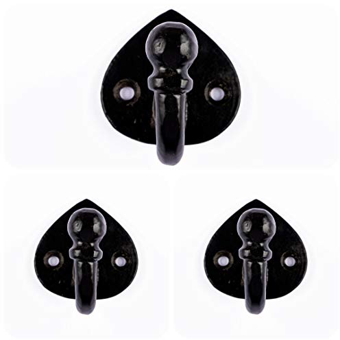 Single Hook Antique Black - Cast Iron - Pack of 3