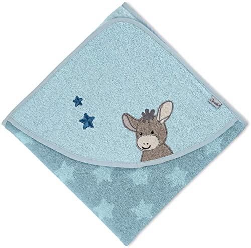 Sterntaler Badetuch 100x100 cm aus 100% Baumwolle personalisiert mit Namen/inklusive Bestickung (Emmi blau)