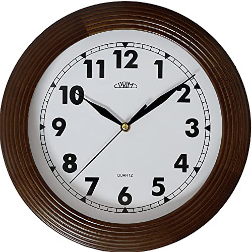 PRIM Dark Wood Wall Clock - Wanduhr, 29CM Analoge Wanduhr aus Holz gemacht traditionelle Holzuhr mit arabischen Ziffern (Dunkles Holz)
