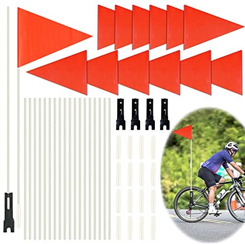 Odowalker Fahrrad-Sicherheitswimpel mit Stange, höhenverstellbare Sicherheitswimpel mit Fiberglas-Stange und Fahrrad-Halterung, 12 Stück