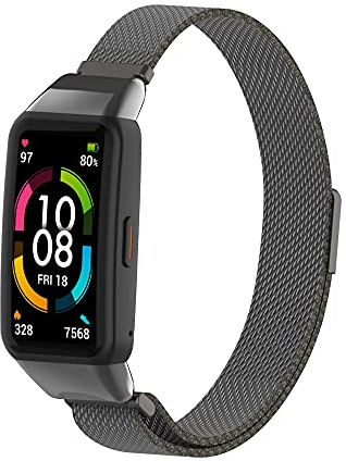 PaceBid Armband Kompatibel mit Huawei Band 6, Mesh Gewebte Edelstahl Handgelenk Magnetisch Ersatzband Armband, Klassisches Verstellbarer Uhrenarmband für Honor Band 6 (Schwarz)