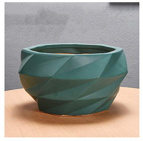 Liudan Flower Pot Geometry Ceramic Planter Outdoor Indoor Garden Planters Plant Containers with Drain Hole Flower Plant Pots Modern Decorative Gardening Garden Pots (Color : Green)