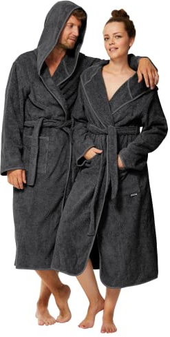 Sowel® Bademantel Damen und Herren, 100% Bio-Baumwolle, Extra Lang mit Kapuze, Morgenmantel, Flauschig, Frottee