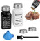 BUENTYA 2 Pcs Salière et Poivrière Verre 80ml Salière Blanche Originale Poivrier Noir Couvercle Ensemble de Pot à Épices avec Entonnoir et Brosse pour Sel, Poivre, Épices, Cuisine, Restaurant(Carré)