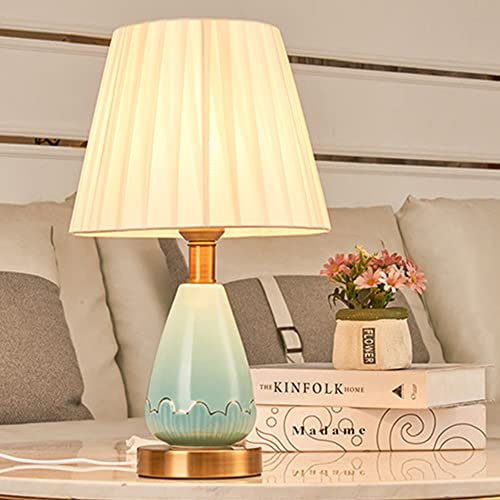 Mengjay Tischlampen,warme Tischlampe Keramik Leichter Körper Tuch Lampenschirm Schlafzimmer Wohnzimmer Tischlampe Beleuchtung und ArmaturenWeiß Tischleuchten E27. (A)