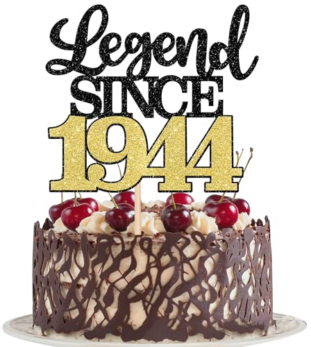 SYKYCTCY 1 Pack Legend Since 1945 Cake Topper Glitter Happy 80th Birthday Cake Pick 80 Fabulous Cake Decorations for Cheers to 80th Birthday Wedding Anniversary Party Supplies