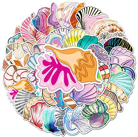 Shell Stickers for Girls Teens Boys Kids, Cute Waterproof Vinyl Stickers for Laptop Flasks Water Bottle Computer Bike Car Notebook Cup Bike Helmet Phone Mug, Cartoon Decals Pack[Shell-50Pcs]