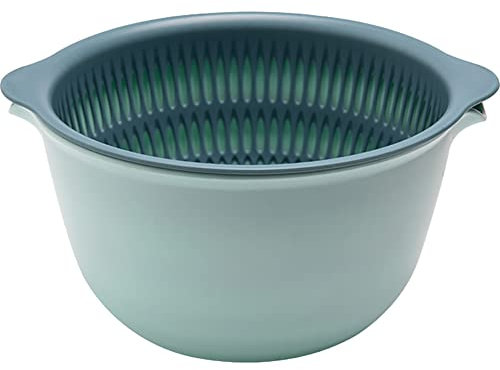 Youka Küchensieb-Abflusskorb, 2-in-1-Sieb-Schüssel-Set, PP-Kunststoff, BPA-frei, doppellagig, abnehmbar, zum Waschen von Gemüse und Obst (Round, Green)