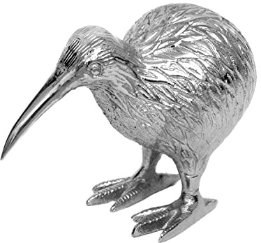 Brillibrum Design Kiwi Tier Dekofigur Vogel Australien Tierfigur Nationalsymbol von Neuseeland Glücksbringer Animal Kiwi Deko Skulptur Tierdeko Größen Name: 19x12x24cm (HxBxT), Material: Silber