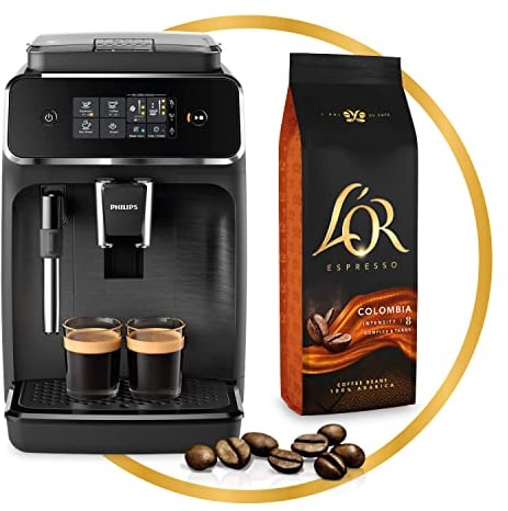 L'Or Espresso Café Grano Colombia 100% Arábica, 500 g + Philips Serie 2200 Cafetera automática - Espumador de Leche Clásico, Pantalla Táctil Intuitiva, Negro Mate (EP2220/10)