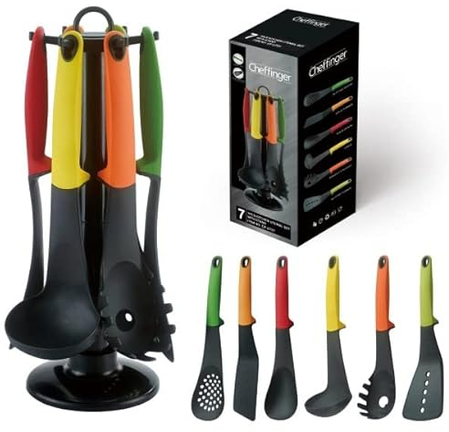 OISE ART STORE Trade Shop - Set da Cucina 7 Pezzi Mestolo Spatola Cucchiaio Spaghetti Schiumaiola Siviera