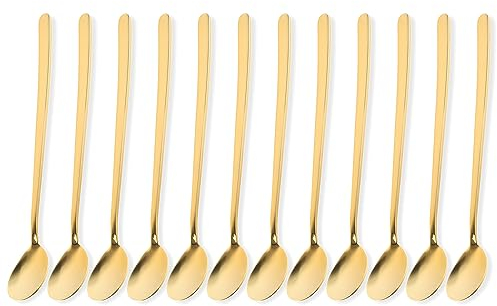 Schramm® 6 oder 12 Stück Latte Macchiatolöffel wählbar in schwarz, silber oder gold Eier Löffel Teelöffel Servierlöffel Kaffeelöffel Dessertlöffel Mokkalöffel Dip, Farbe:gold, Anzahl:12 Stück