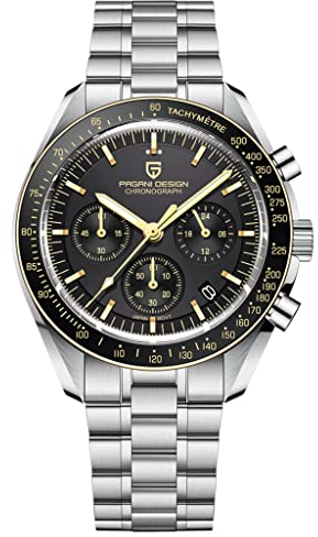 Pagani Design 1701 V3 Moon Armbanduhr, Herren-Quarz-Chronograph, japanisches VK63-Uhrwerk, Edelstahl wasserdichte Sportuhr, Goldfarben / Schwarz
