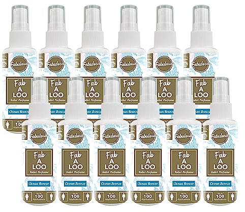 Fabulosa Fab-A-Loo Odour Remover, Compact Toilet Air Freshener Perfume Spray, 60ml, 12 Pack, Ocean Breeze