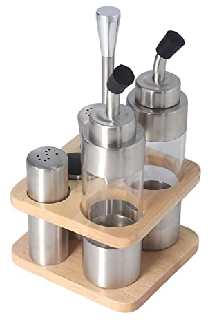 Oil Vinegar Dispenser Bottles Set, Kitchen Spice Set Salt and Pepper Shakers Set with Holder and Oil and Vinegar Bottles Glass Spice Dispenser for Kitchen Restaurant BBQ